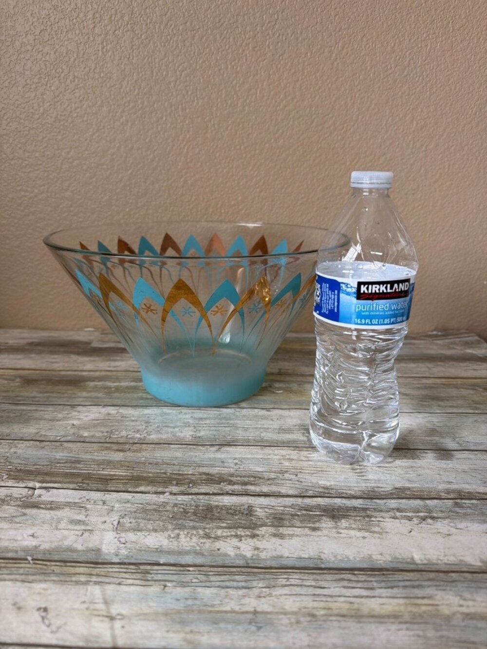 Vintage Anchor Hocking Blendo Atomic Happy Hour Chip Serving Bowl Turquoise Gold - Picture 6 of 13